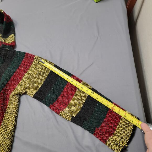 Baja Rasta Stripe Pullover Hoodie Multicolor Cotton Woven Sweater - Picture 5 of 7